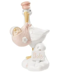 Overig Taartopper Ooievaar Roze Polystone 9cm* Geboortefiguren