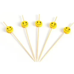Overig Taartprikker Bamboe Smiley 12cm 150st.* Ijsprikkers|Prikkers En Ringen