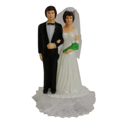 Taarttopper Bruidspaar Kunststof met Tule 12cm* Bruidsparen