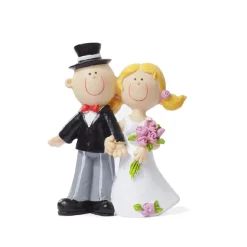 Overig Taarttopper Bruidspaar met Boeket Komisch Polystone 9cm* Bruidsparen
