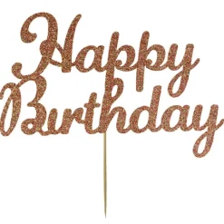 Culpitt Taarttopper Happy Birthday Rose Goud 15x8cm* Ijsprikkers|Prikkers En Ringen