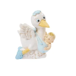 Overig Taarttopper Ooievaar Blauw Polystone 5,5cm* Geboortefiguren