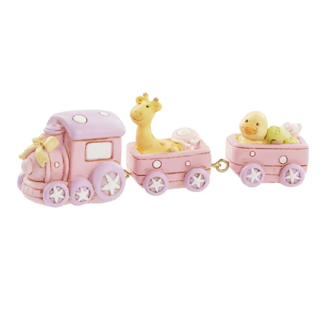 Overig Taarttopper Treintje Roze Polystone 9x2,5cm* Geboortefiguren