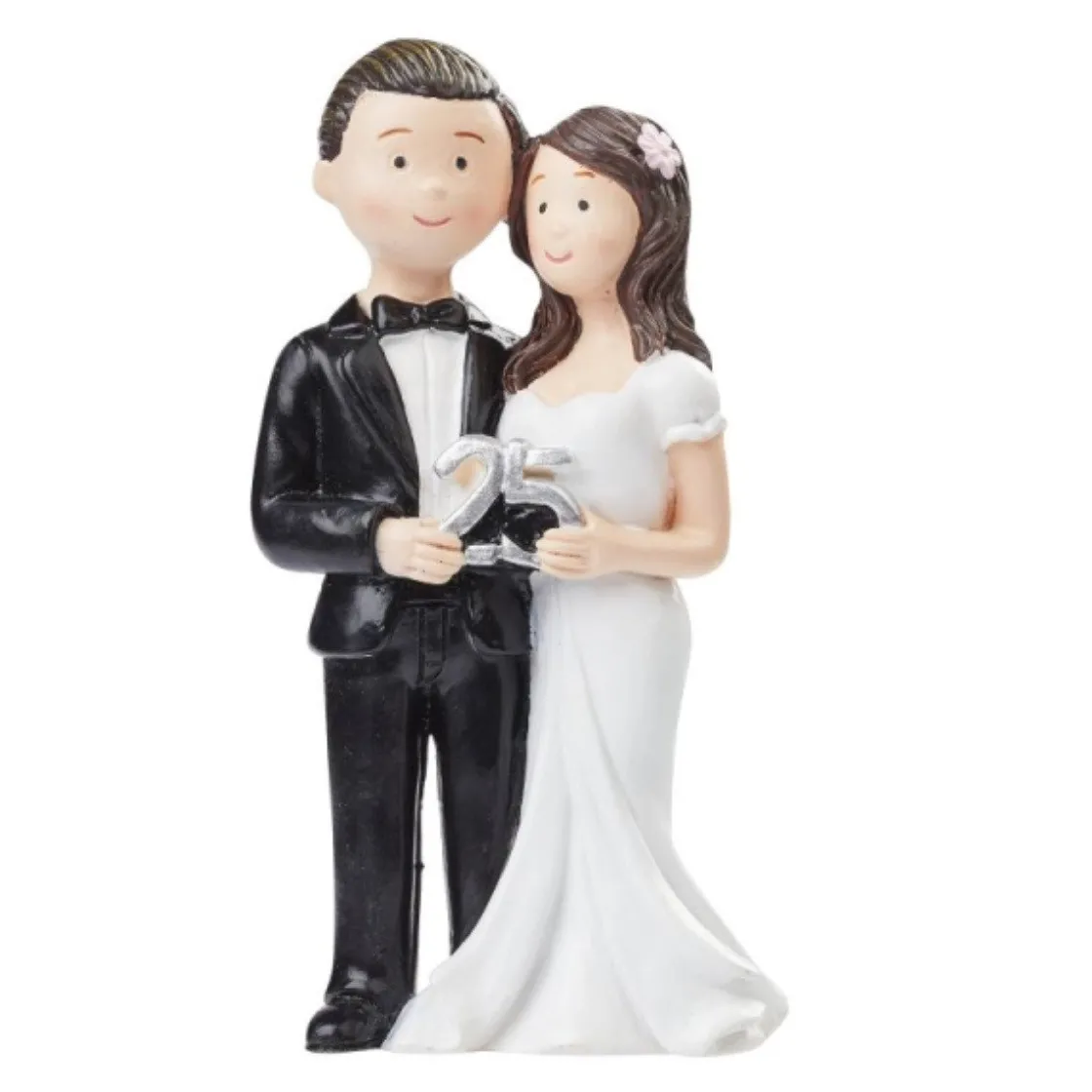 Overig Taarttopper Zilveren Bruidspaar 25 jaar Polystone 8,2cm* Bruidsparen