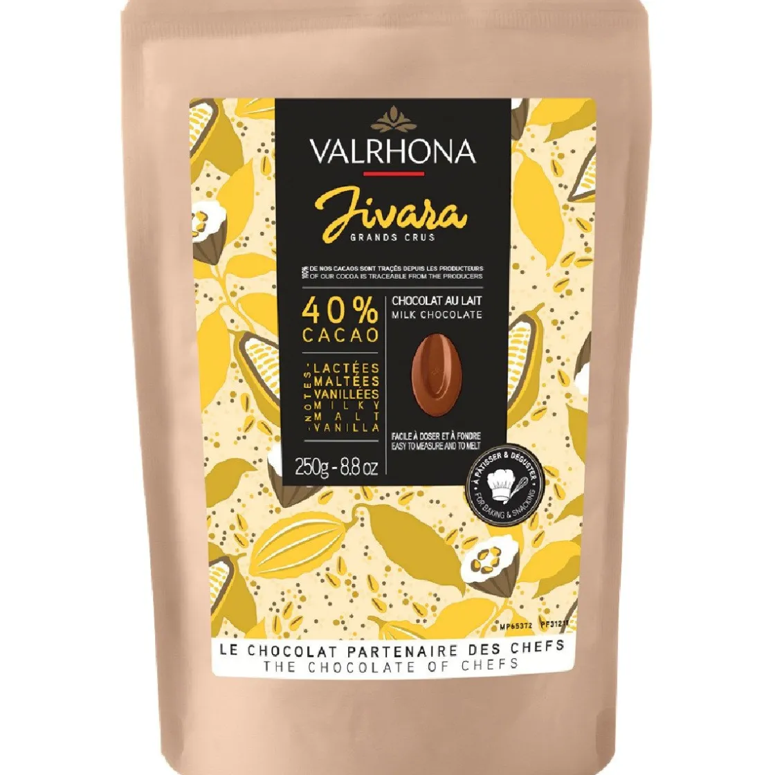 Valrhona Chocolade Druppels Melk Jivara (40%) 250g* Chocolade|Chocolade Druppels
