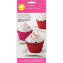 Wilton Cupcake Wraps Glitter Rood en Roze 24st.*** Bakvormen Papier